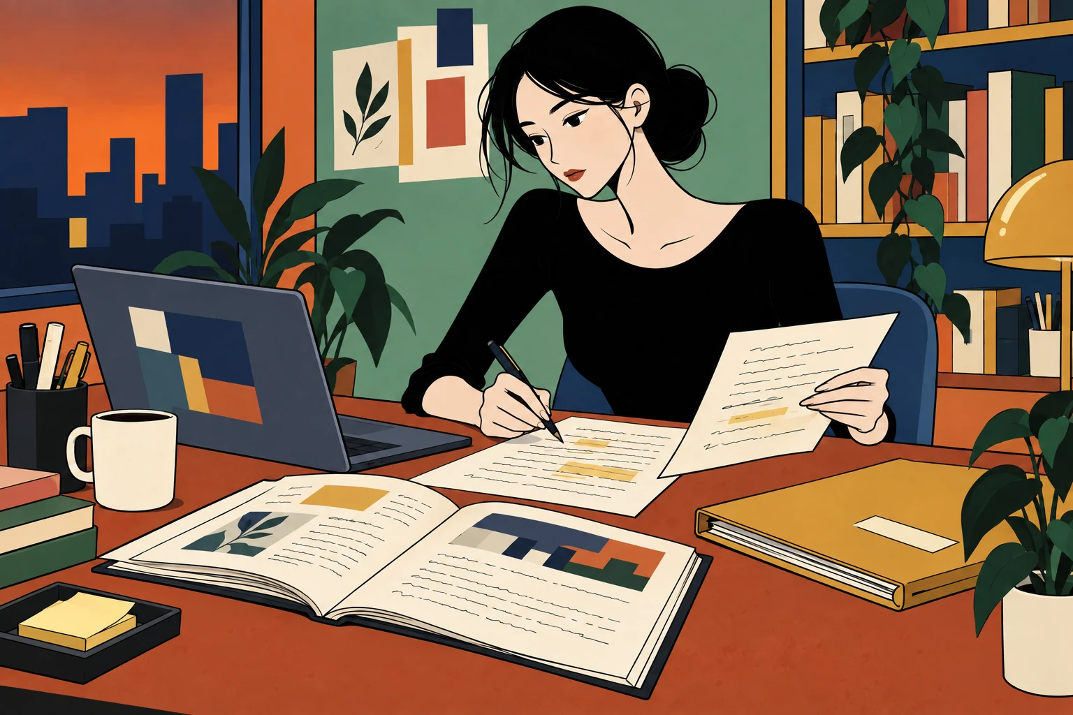 下書きと元の資料を見比べて確認する担当者。